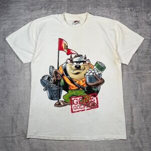 Looney Tunes Shirt Mens Large White Vintage 90s Taz Tasmanian Devil Gone Golfing